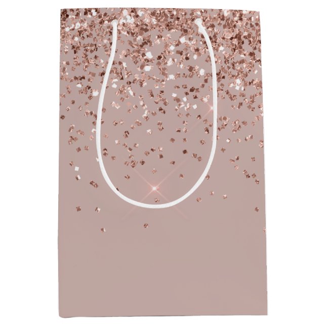 Mauve Rose Gold Glitter Sparkle Medium Gift Bag (Front)