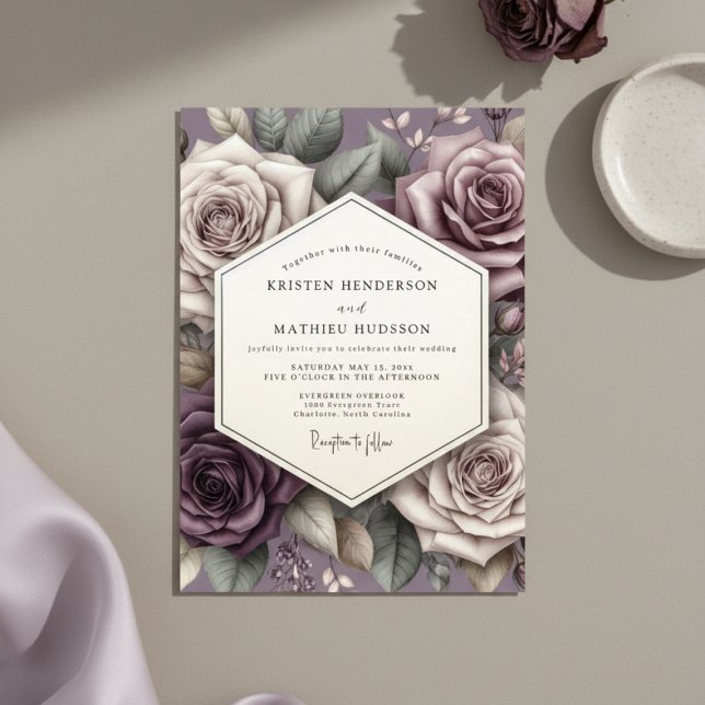 Mauve Rose Whimsical Wedding Invitation (Creator Uploaded)