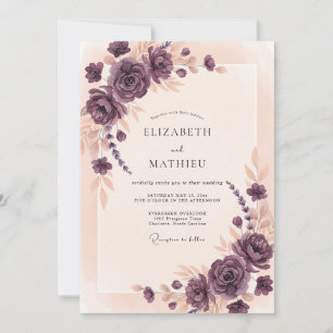 Mauve Rose Wreath Wedding Invitation