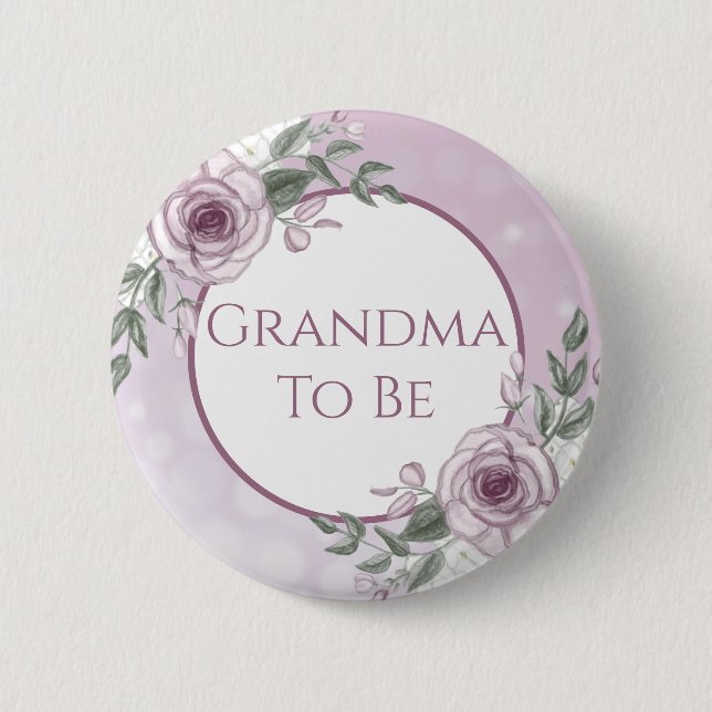 Mauve Roses, Grandma to be, Baby Shower   Button (Front)