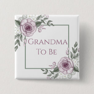 Mauve Roses, Grandma to be, Baby Shower Button