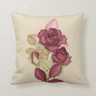 Mauve Roses on beige buds leaves flowers Throw Pillow