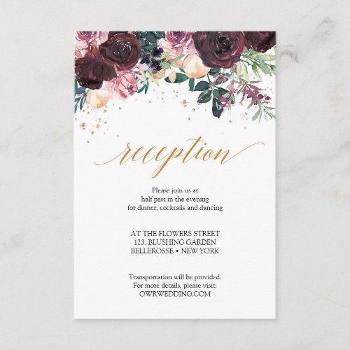 Mauve roses peonies dusty pink flowers gold  enclosure card