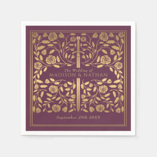 Mauve Royal Medieval Gold Sword Wedding Napkins