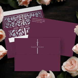 Mauve Royal Medieval Silver Sword Wedding Envelope