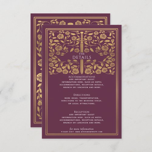 Mauve Royal Medieval Sword Wedding Details  Enclosure Card
