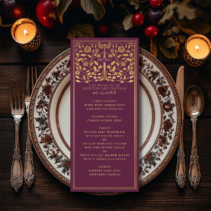 Mauve Royal Medieval Sword Wedding Flat Menu