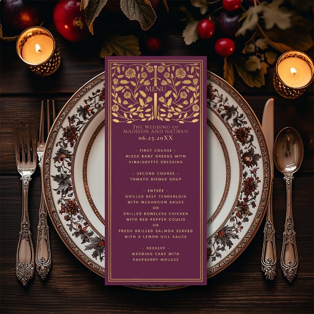 Mauve Royal Medieval Sword Wedding Flat Menu (Creator Uploaded)