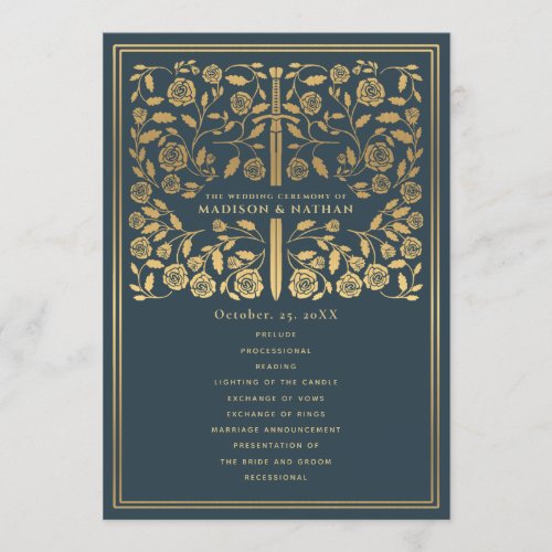 Mauve Royal Medieval Sword Wedding Program