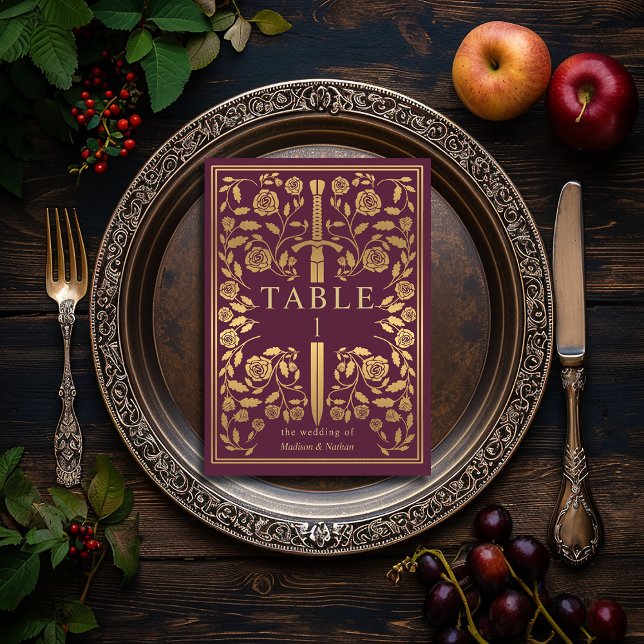 Mauve Royal Medieval Sword Wedding Table Number (Creator Uploaded)