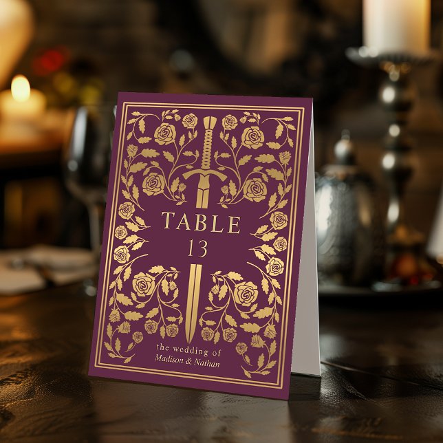 Mauve Royal Medieval Sword Wedding  Table Tent (Creator Uploaded)