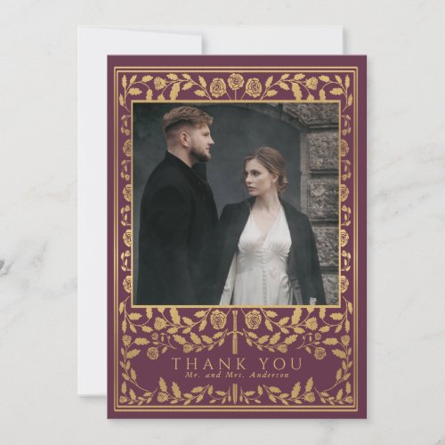 Mauve Royal Medieval Sword Wedding Thank You Card