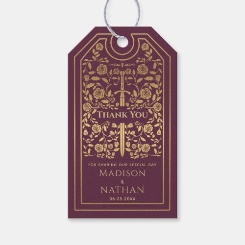 Mauve Royal Medieval Sword Wedding Thank You Gift Tags