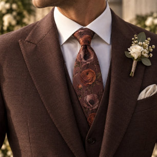 Mauve Rust Ranunculus Poppy Botanical Floral Neck Tie