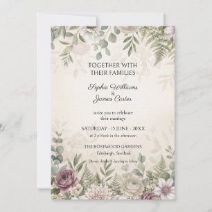 Mauve Sage Fern Wedding Invitation