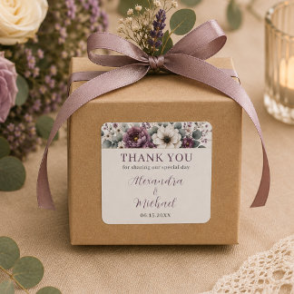 Mauve & Sage Floral Wedding Favor Sticker