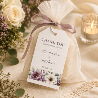 Mauve & Sage Floral Wedding Favor Tag