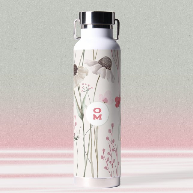 Mauve Sage Wildflower Monogram Water Bottle (Mauve Sage Wildflower Monogram Water Bottle ©Susanne Sachers - Sunny Mind Design 🌞)