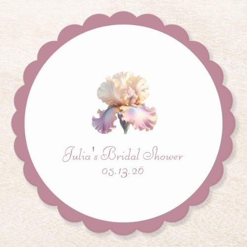 Mauve Scalloped Border Blush Flower Bridal Shower Paper Coaster