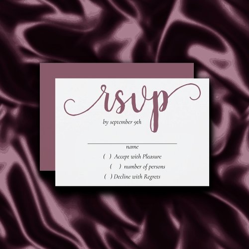 Mauve Script  Dusty Pink Rose Calligraphy Party RSVP Card