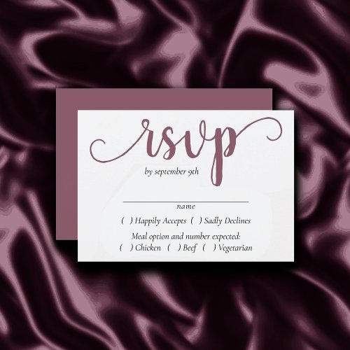 Mauve Script  Dusty Pink Rose Entree Choice RSVP Card