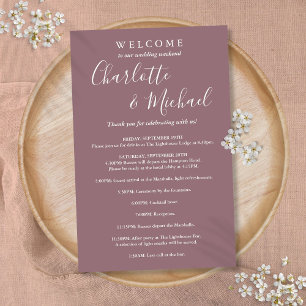 Mauve Script Guest Wedding Weekend Program