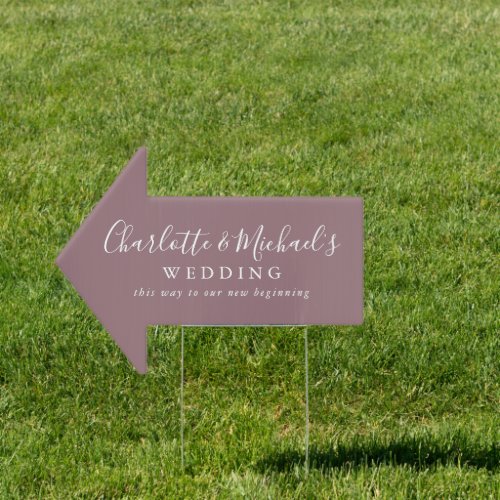 Mauve Script Name Wedding This Way Arrow Sign