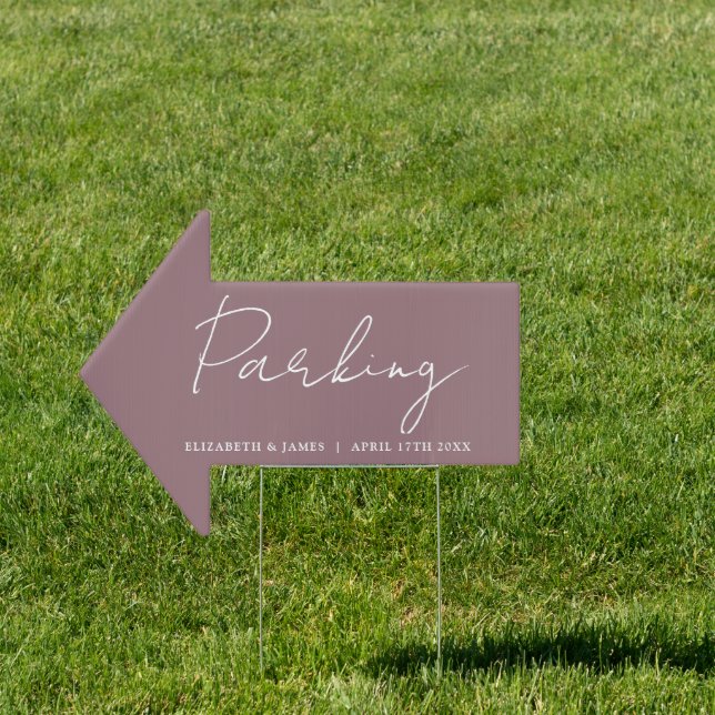 Mauve Script Wedding Parking This Way Sign (Insitu)
