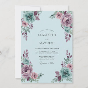 Mauve Seafoam Peony Wedding Invitation