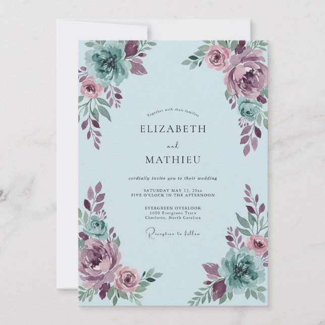 Mauve Seafoam Peony Wedding Invitation (Front)