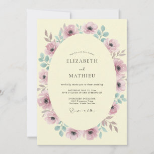 Mauve Seafoam Wreath Wedding Invitation