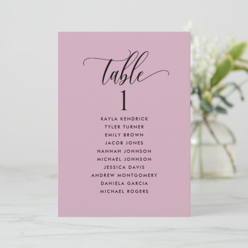 Mauve Seating Plan Cards with Guest Names 