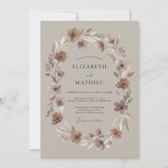 Mauve Serene Autumnal Wedding Invitation (Front)