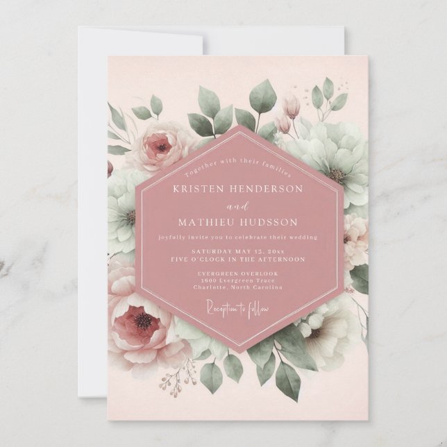 Mauve Serene Botanical Wedding Invitation (Front)