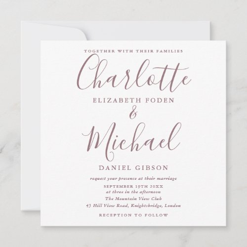 Mauve Signature Photo Square Wedding Invitation