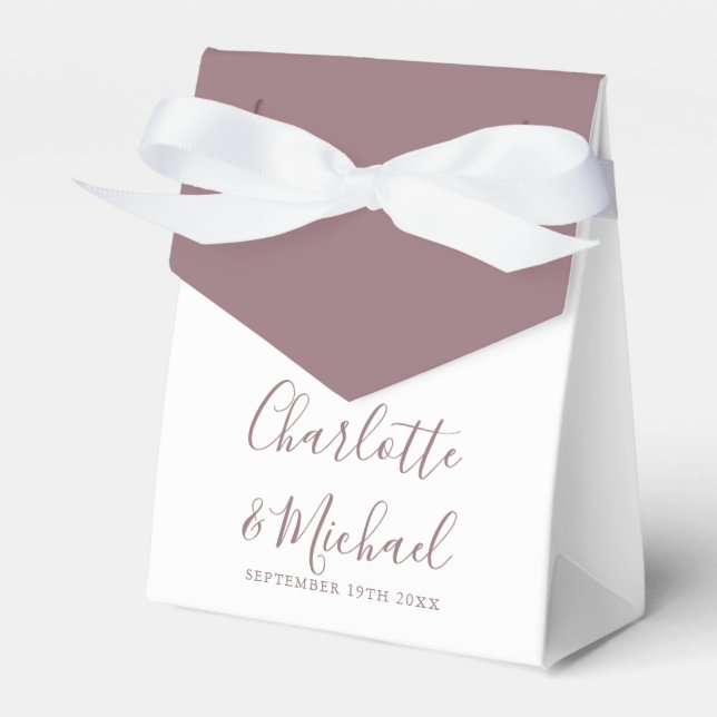 Mauve Signature Script Elegant Wedding Favor Boxes (Front Side)