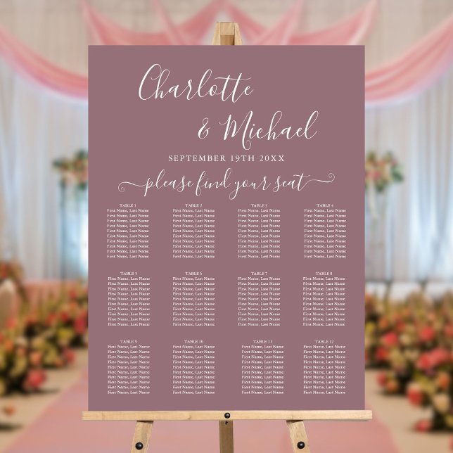 Mauve Signature Script Wedding Seating Chart Foam Board (Mauve Signature Script Wedding Seating Chart Foam Board)