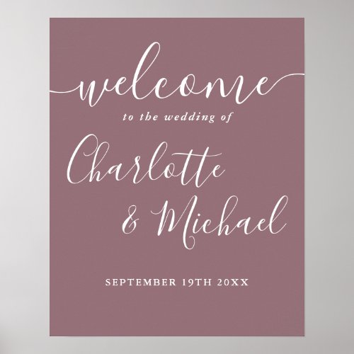 Mauve Signature Script Wedding Welcome Sign