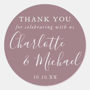 Mauve Signature Wedding Favor Thank You Classic Round Sticker
