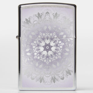 Mauve Silver Floral Mandala Zippo Lighter