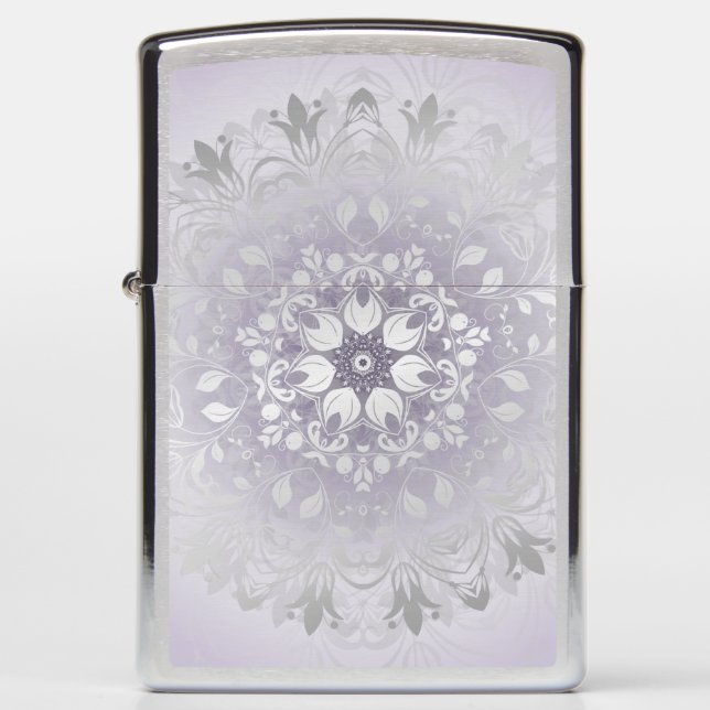 Mauve Silver Floral Mandala Zippo Lighter (Front)