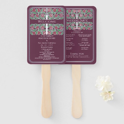 Mauve Silver Floral Sword Royal Wedding Program Hand Fan