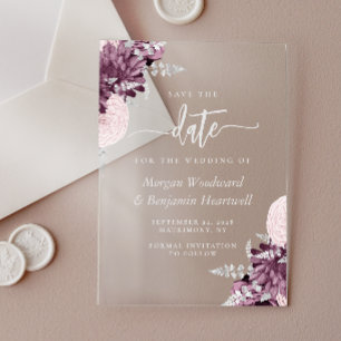 Mauve Silver Floral Wedding Save the Date