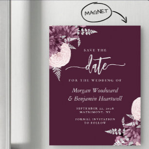 Mauve Silver Floral Wedding Save the Date Magnetic Invitation