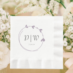 Mauve Simple Heart Wreath Monogram Wedding Napkins