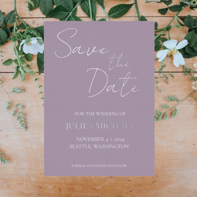 Mauve Simple Style Wedding Save the Date Foil Invitation (In Situ Wedding)