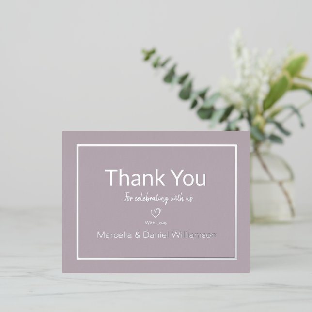 Mauve Simple Wedding Thank You  Foil Invitation Postcard (Standing Front)