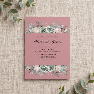 Mauve Slate Leaf Wedding Invitation