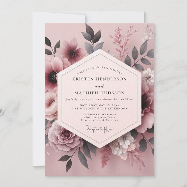 Mauve Smoky Bloom Wedding Invitation (Front)