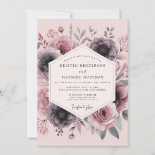 Mauve Smoky Floral Wedding Invitation